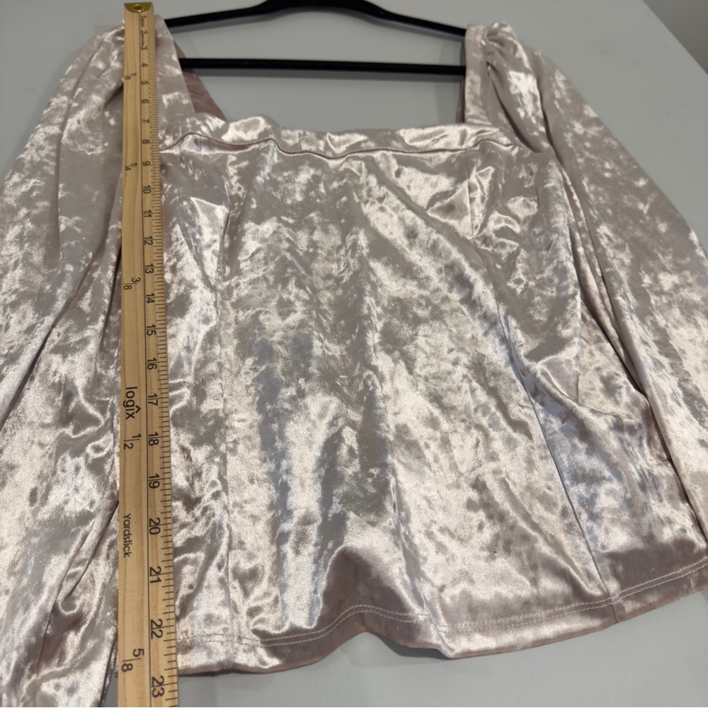 By Anthropologie Crushed Velvet Long Sleeve Blouse Top Women Size L Champagne - Picture 12 of 13